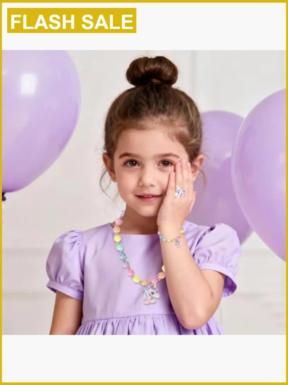 Kids Unicorn Stretch Necklace Bracelet Ring Set Jewelry Set
